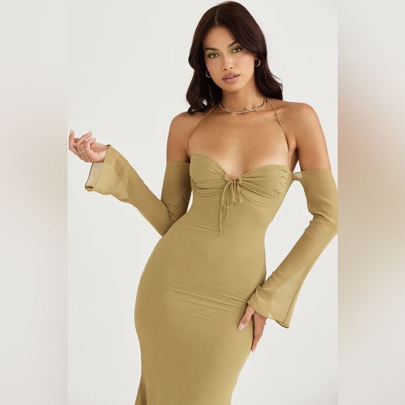 ‘Naomi' Olive Halter Midi Dress - Picture 3 of 17